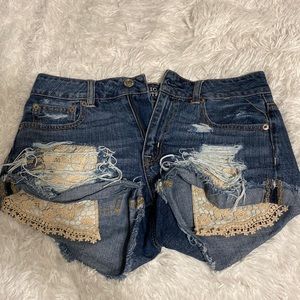 Blue Jean Shorts With Cream Lace in the Pockets